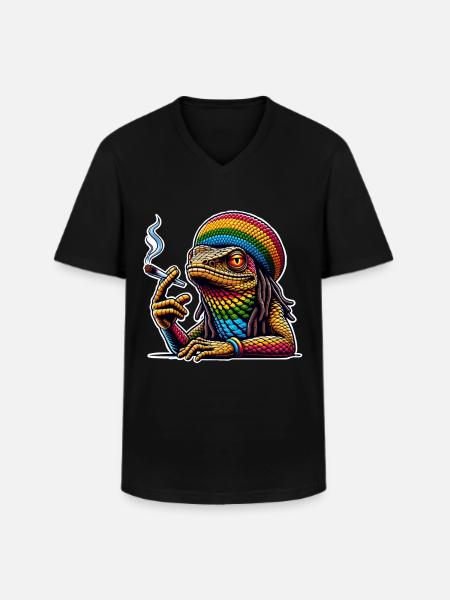 Lizard Smoking Cannabis - Men's V-Neck T-Shirt - black