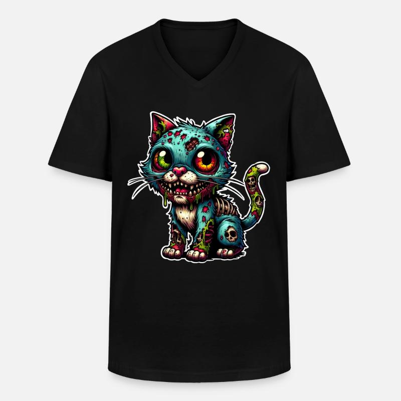 Katze Zombie Monster - Männer-T-Shirt mit V-Ausschnitt - Schwarz