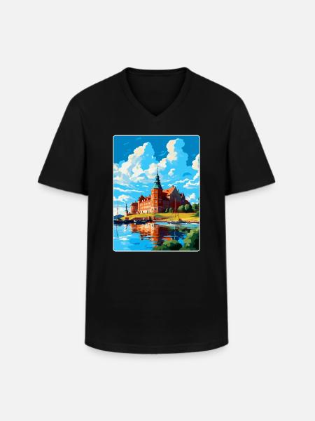 Kalmar Sverige Vintage Reseaffisch WPA Souvenir - T-shirt med V-ringning herr - svart