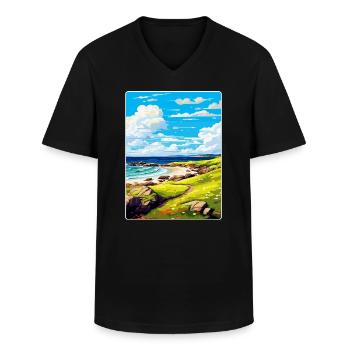 Isle Of Coll Schottland UK Vintage Reiseposter WPA - Männer-T-Shirt mit V-Ausschnitt - Schwarz - Vorne - AI Model Male 178 dark (178cm)