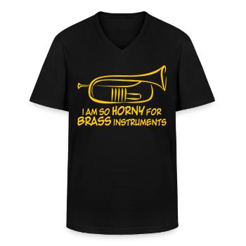 Brass Instrument Flugelhorn Orchestra - Männer-T-Shirt mit V-Ausschnitt - Schwarz - Vorne - AI Model Male 178 dark (178cm)