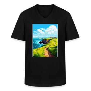 St Davids Head Wales Uk Reise Poster Souvenir WPA - Männer-T-Shirt mit V-Ausschnitt - Schwarz - Vorne - AI Model Male 178 dark (178cm)