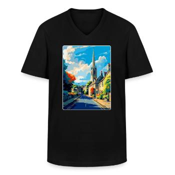 Stow On The Wold England Uk Reise Poster Souvenir - Männer-T-Shirt mit V-Ausschnitt - Schwarz - Vorne - AI Model Male 178 dark (178cm)