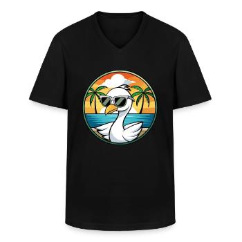 Schwan Lustige Cartoon Sommer Strand Sonnenbrille Aufkleber - Männer-T-Shirt mit V-Ausschnitt - Schwarz - Vorne - AI Model Male 178 dark (178cm)