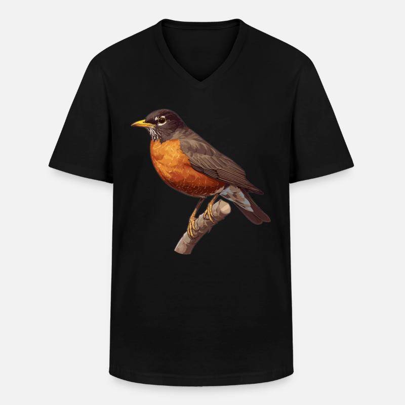 Robin Rotkehlchen - Männer-T-Shirt mit V-Ausschnitt - Schwarz