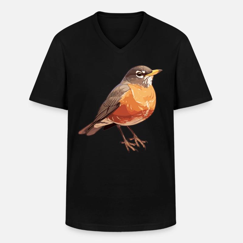 Robin Rotkehlchen - Männer-T-Shirt mit V-Ausschnitt - Schwarz