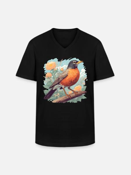 Robin Rotkehlchen - Men's V-Neck T-Shirt - black