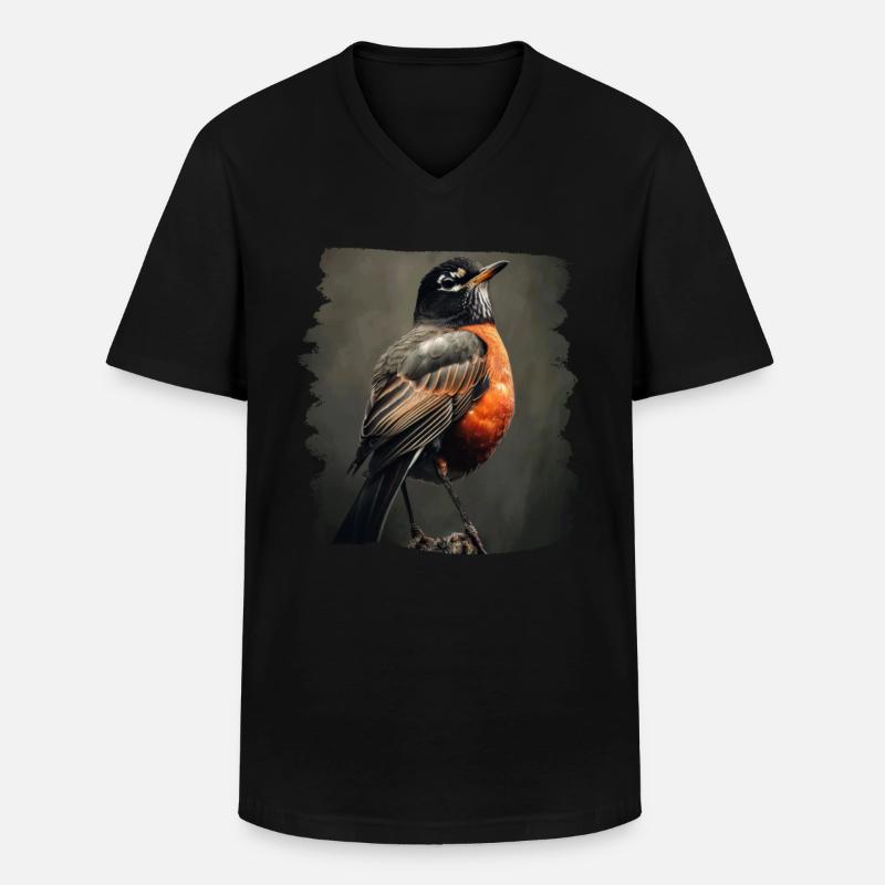 Robin Rotkehlchen - Männer-T-Shirt mit V-Ausschnitt - Schwarz