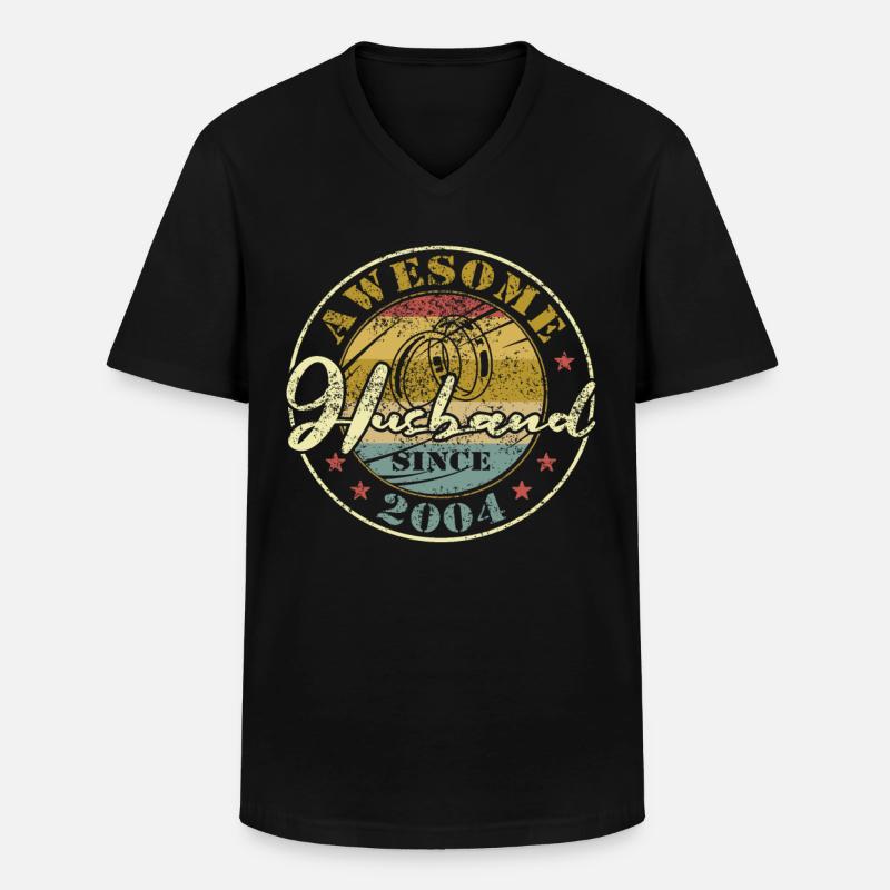 20th Wedding Anniversary Great Husband Since 2004 Retro - Men's V-Neck T-Shirt - black