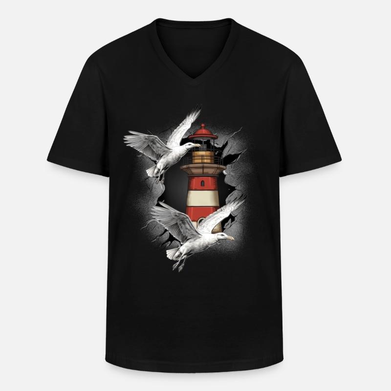Lighthouses Lighthouse Seagull Seagulls - Men's V-Neck T-Shirt - black