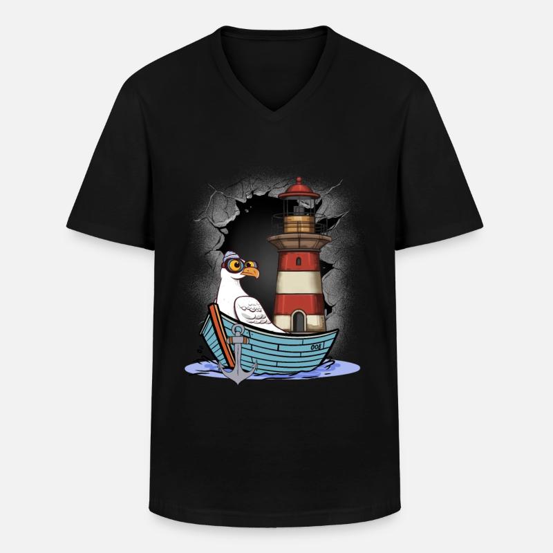 Möwe maritim Möwen Seevögel Leuchtturm - Männer-T-Shirt mit V-Ausschnitt - Schwarz