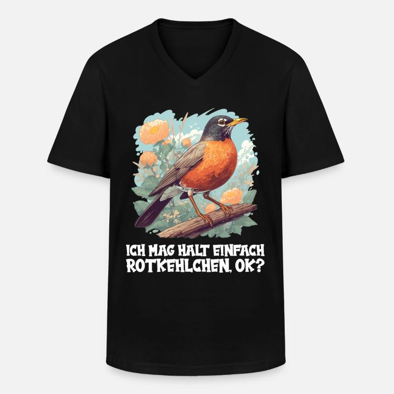 Robin Rotkehlchen - Männer-T-Shirt mit V-Ausschnitt - Schwarz
