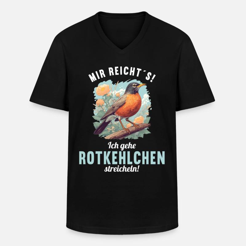 Robin Rotkehlchen - Männer-T-Shirt mit V-Ausschnitt - Schwarz
