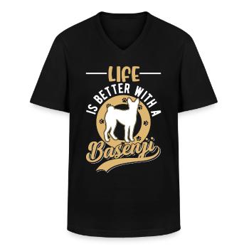 La vie est meilleure avec un Basenji - T-shirt col V Homme - noir - Devant - AI Model Male 178 dark (178cm)