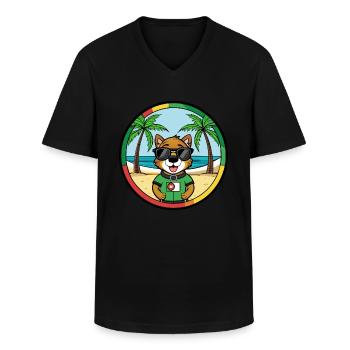 Portuguese Watchdog Breed Cartoon Sunglasses Beach - Men's V-Neck T-Shirt - black - Front - AI Model Male 178 dark (178cm)