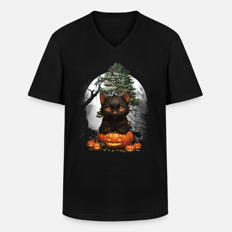 Halloween Katze Katzen - Männer-T-Shirt mit V-Ausschnitt - Schwarz