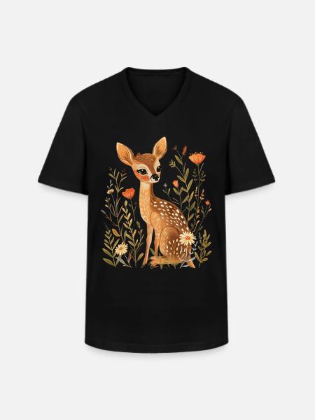 Blumen Reh - Männer-T-Shirt mit V-Ausschnitt - Schwarz