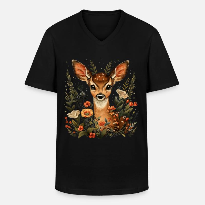 Blumen Hirsch - Männer-T-Shirt mit V-Ausschnitt - Schwarz