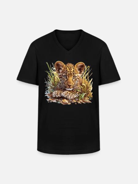Léopard léopard - T-shirt col V Homme - noir
