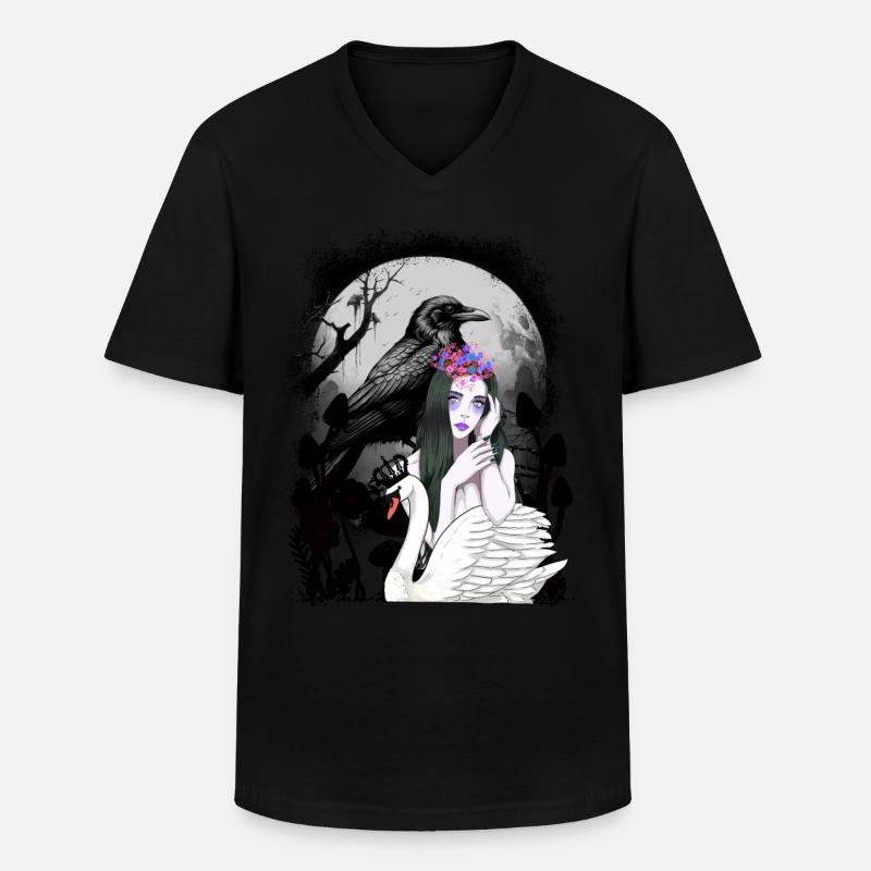 mystisch Schwan Märchen Märchenfigur Raben - Männer-T-Shirt mit V-Ausschnitt - Schwarz