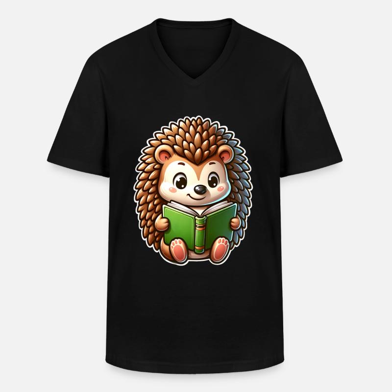 Igel Lesen Buch Bücher - Männer-T-Shirt mit V-Ausschnitt - Schwarz