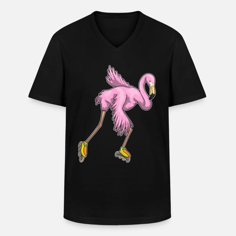 Flamingo Inline skating Rollschuhe - Männer-T-Shirt mit V-Ausschnitt - Schwarz