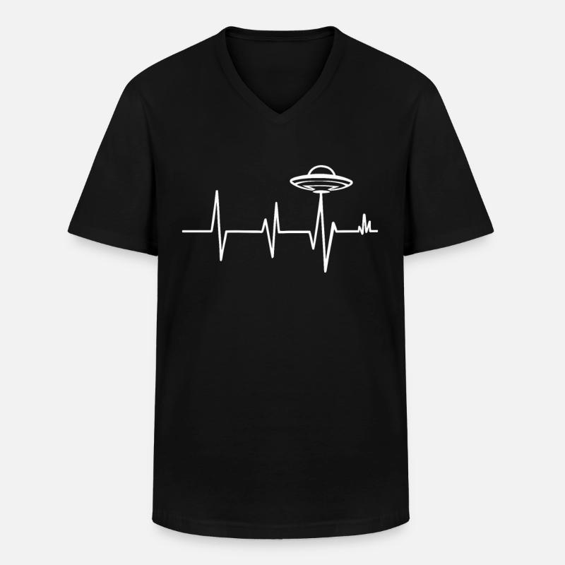 Heartbeat Design mit UFO - Männer-T-Shirt mit V-Ausschnitt - Schwarz