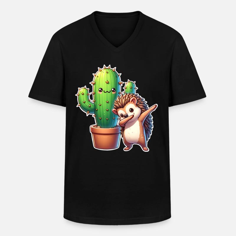 Igel Kaktus - Männer-T-Shirt mit V-Ausschnitt - Schwarz