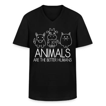 Protection des animaux Vegan Droits des animaux - T-shirt col V Homme - noir - Devant - AI Model Male 178 dark (178cm)