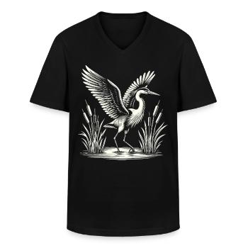 Reiger vogels kijken - Klassiek mannen T-shirt met V-hals - zwart - Voor - AI Model Male 178 dark (178cm)