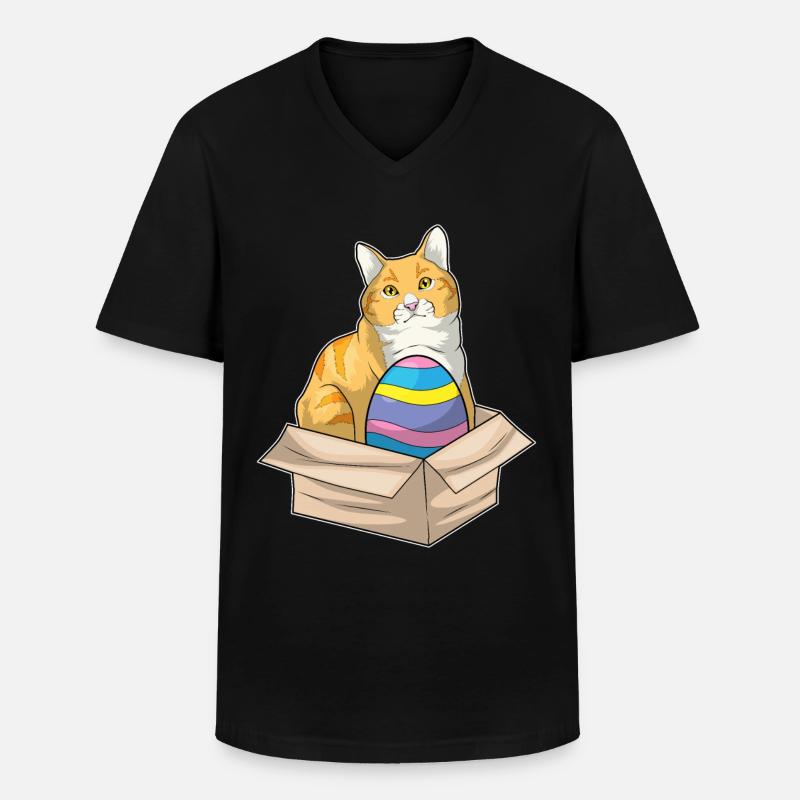 Katze Ostern Osterei - Männer-T-Shirt mit V-Ausschnitt - Schwarz