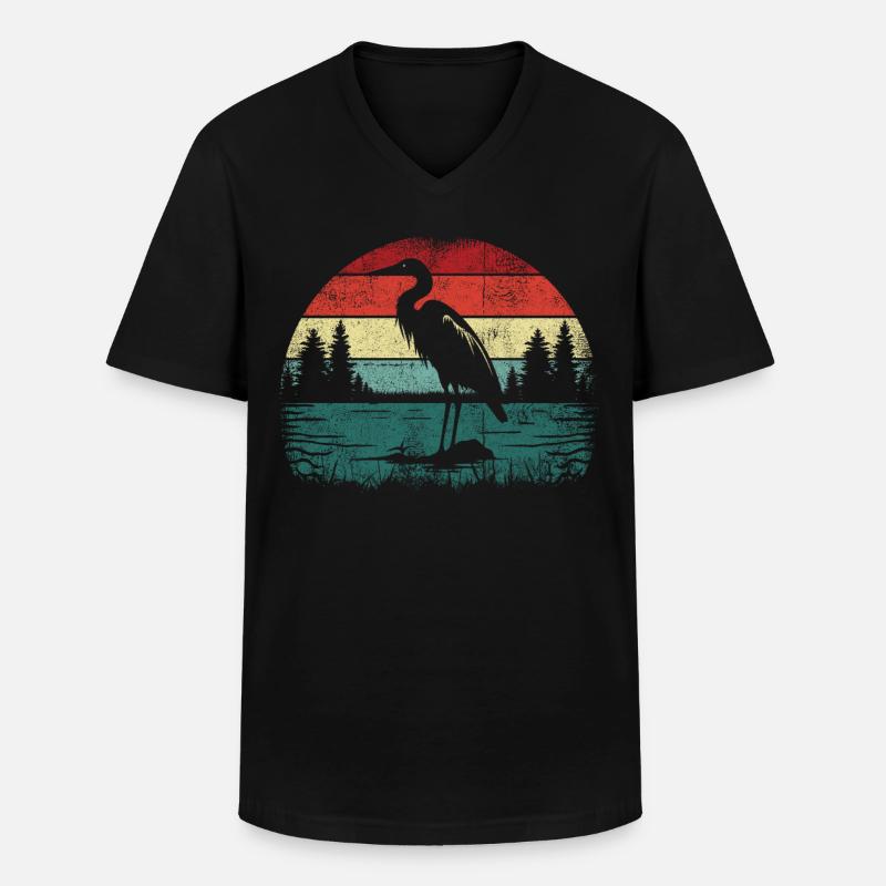 Retro Reiher - Männer-T-Shirt mit V-Ausschnitt - Schwarz