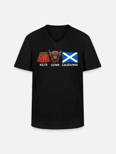 Kilts Cows Caledonia - Männer-T-Shirt mit V-Ausschnitt - Schwarz