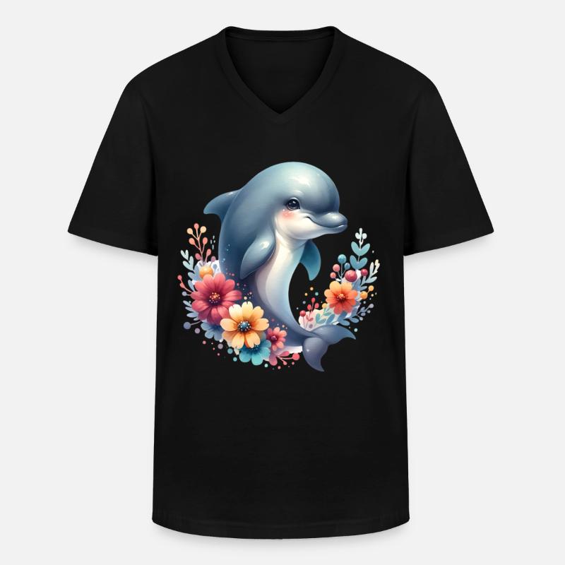 Delfin - Männer-T-Shirt mit V-Ausschnitt - Schwarz