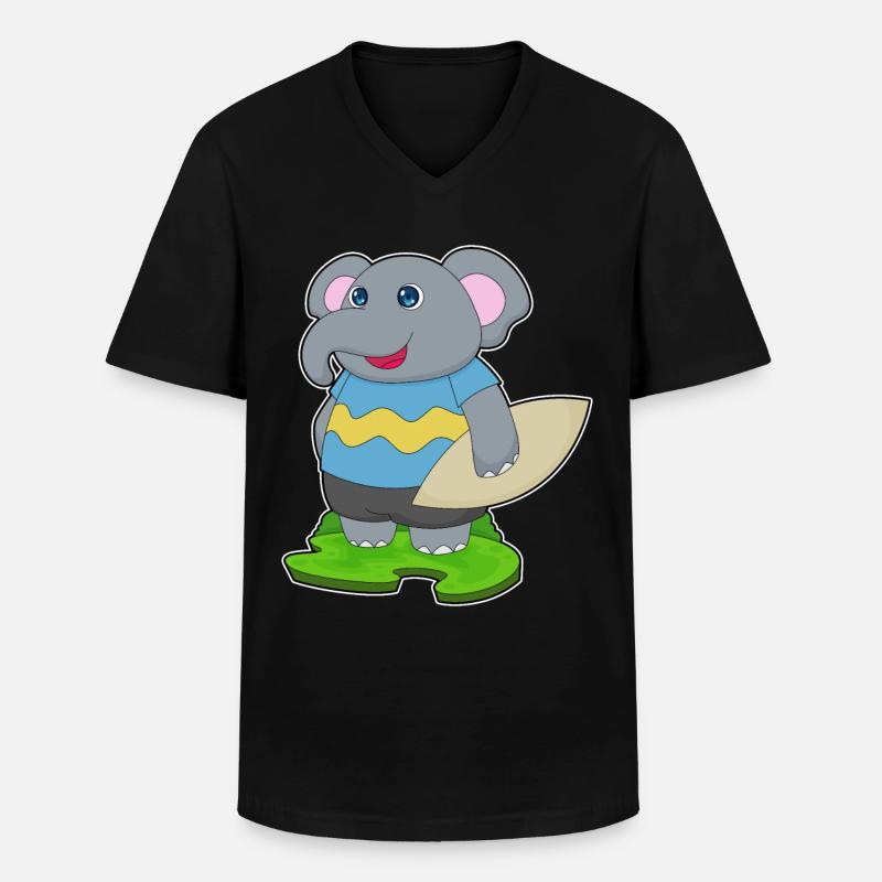 Elefant surfer surfebrett - Klassisk T-skjorte med V-hals for menn - svart