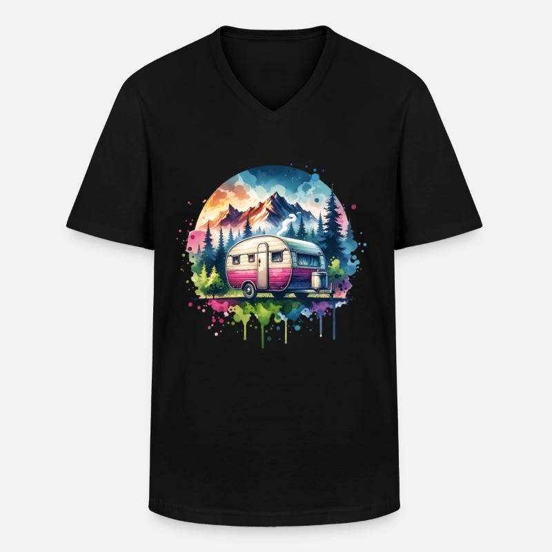 Camping Wohnwagen - Männer-T-Shirt mit V-Ausschnitt - Schwarz