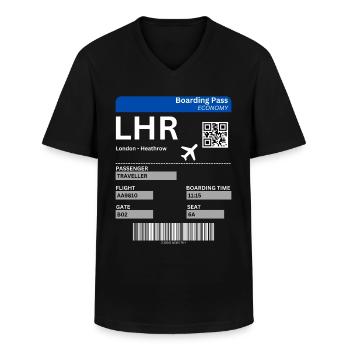 London Heathrow LHR Airport Flight Ticket Idea - Men's V-Neck T-Shirt - black - Front - AI Model Male 178 dark (178cm)