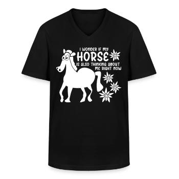 Haflinger Paarden Iclander Paardrijden - Klassiek mannen T-shirt met V-hals - zwart - Voor - AI Model Male 178 dark (178cm)