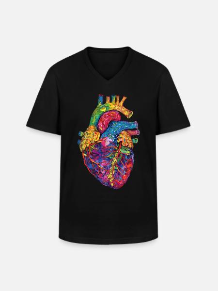Anatomisches Herz Kunst Bunt - Männer-T-Shirt mit V-Ausschnitt - Schwarz