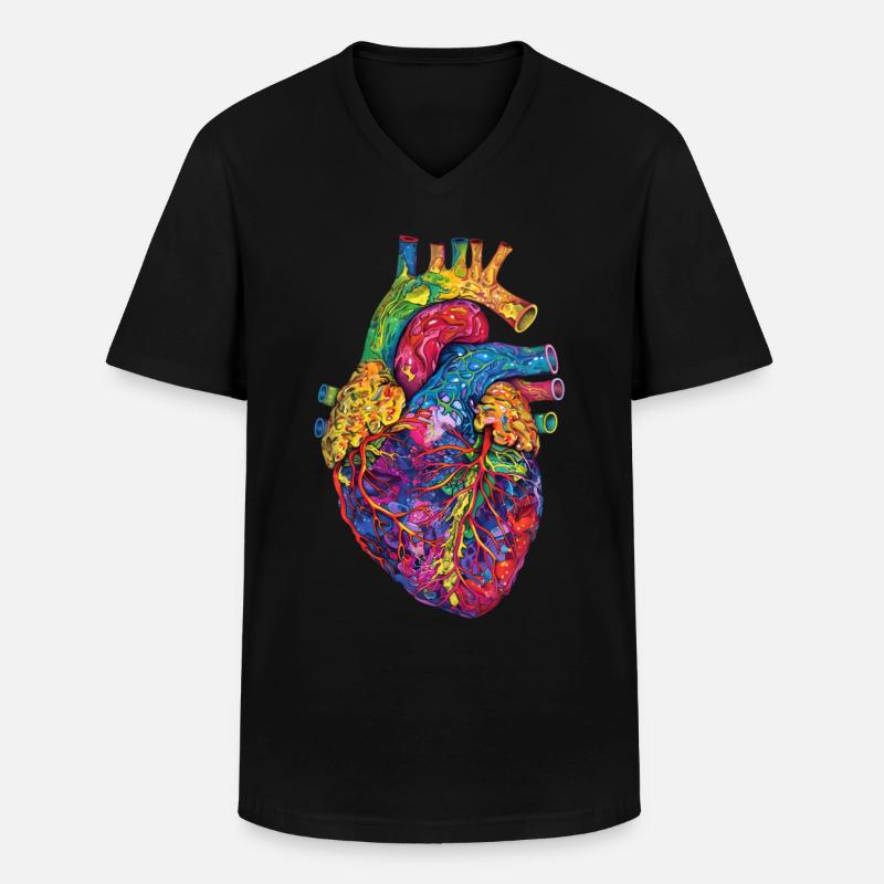 Anatomisches Herz Kunst Bunt - Männer-T-Shirt mit V-Ausschnitt - Schwarz