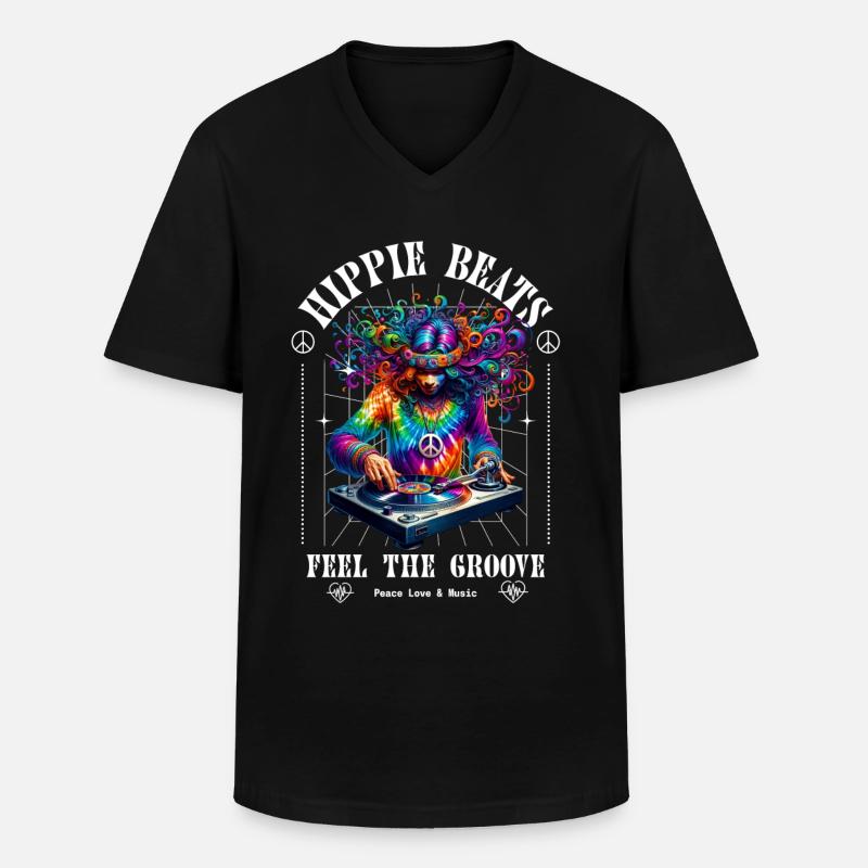 Hippie Beats - Männer-T-Shirt mit V-Ausschnitt - Schwarz
