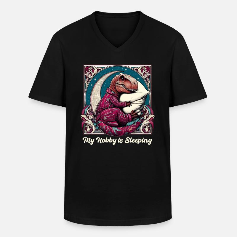 T-Rex Sleeping Hobby Gift - Men's V-Neck T-Shirt - black