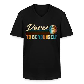 Vintage "Dare To Be Yourself" Bold Unique - Men's V-Neck T-Shirt - black - Front - AI Model Male 178 dark (178cm)