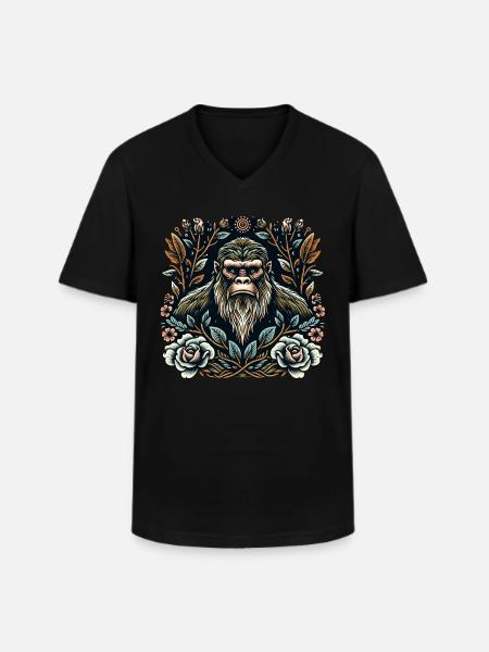 Floral Bigfoot Sasquatch - Men's V-Neck T-Shirt - black