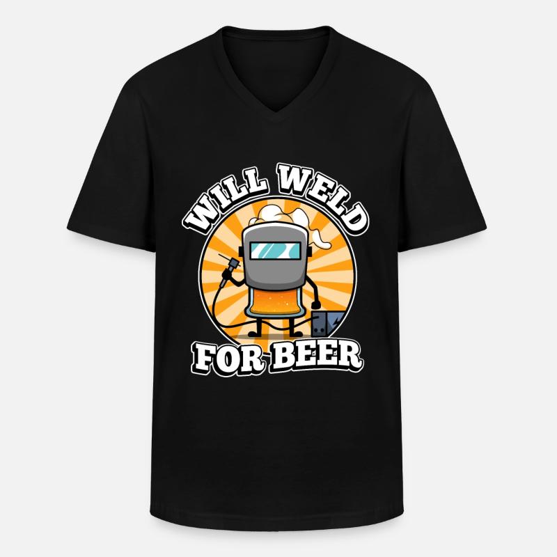 Will weld for beer - Männer-T-Shirt mit V-Ausschnitt - Schwarz