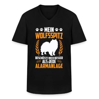 Wolfspitz est meilleur qu’Alarm Keeshond - T-shirt col V Homme - noir - Devant - AI Model Male 178 dark (178cm)