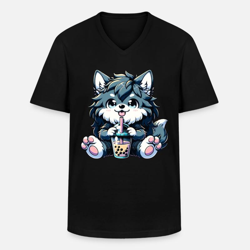 Werwolf Bubble Tea - Männer-T-Shirt mit V-Ausschnitt - Schwarz