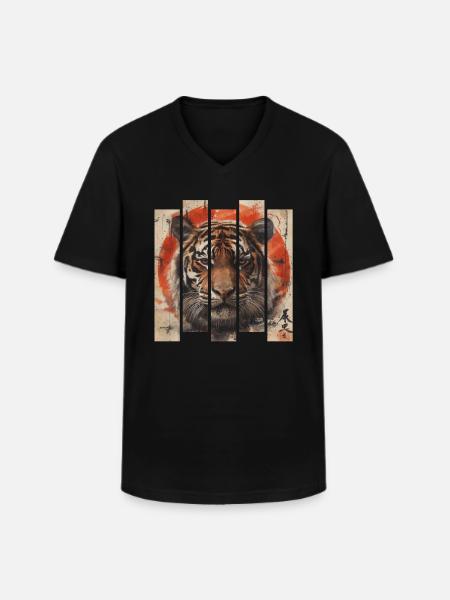 80s Retro Japanese Tiger - Men's V-Neck T-Shirt - black