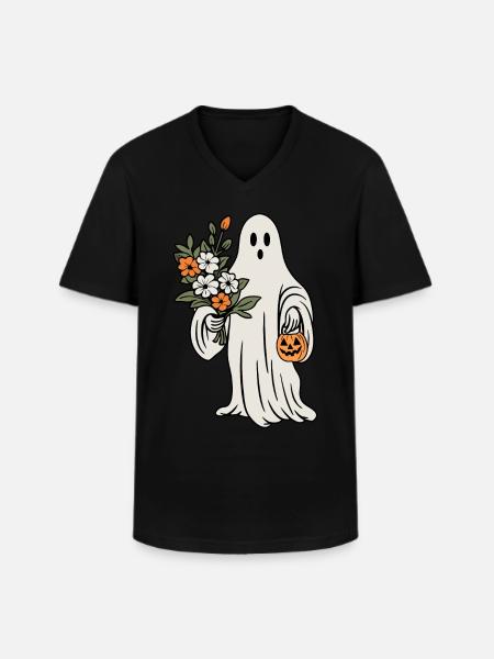 Ghost with flowers - Men's V-Neck T-Shirt - black