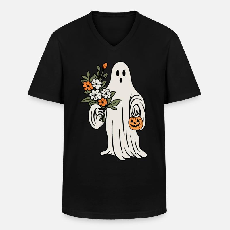 Geist mit Blumen - Männer-T-Shirt mit V-Ausschnitt - Schwarz